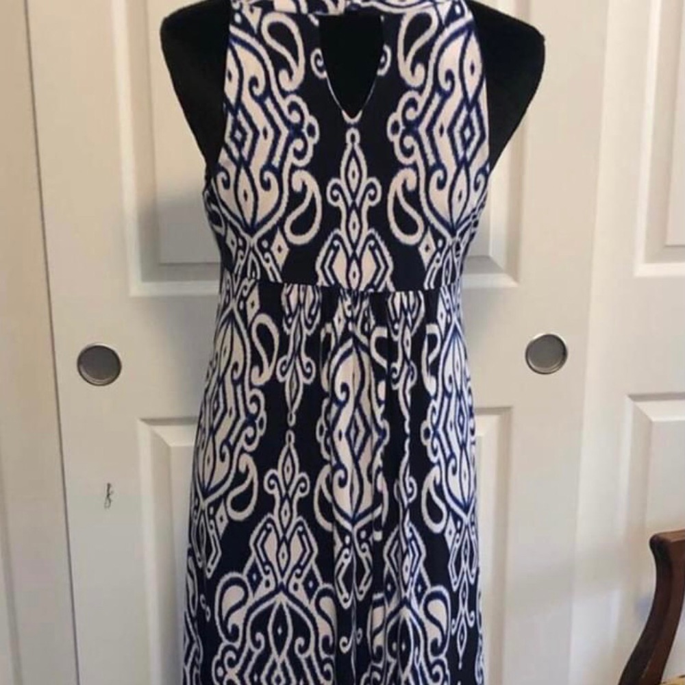 International Concepts Long Navy blue and white summer dress .